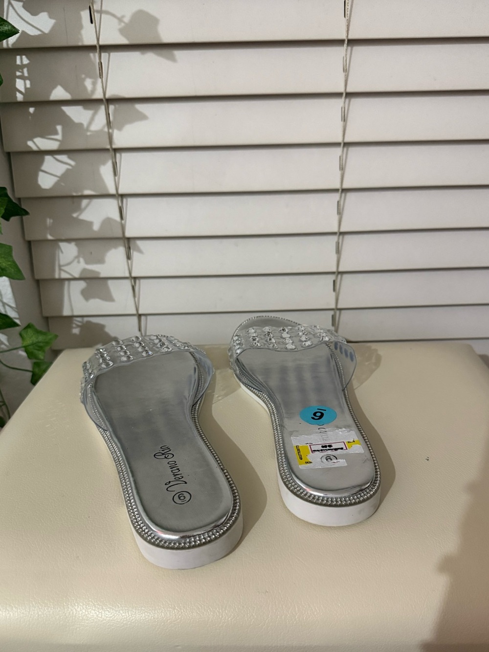 Silver metallic Studded Slide Sandals for Women - Picture 2 of 4